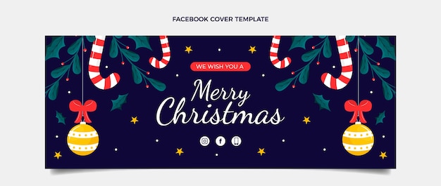 Free Vector hand drawn flat christmas social media cover template