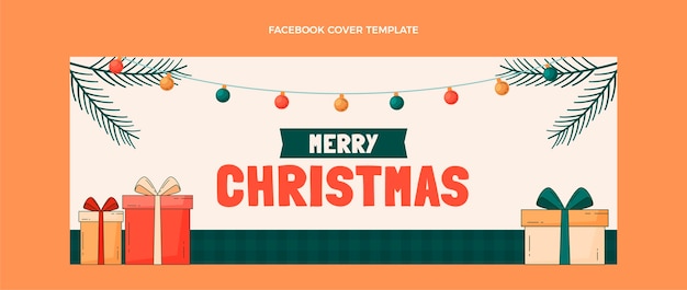 Hand drawn flat christmas social media cover template