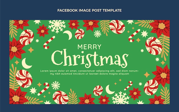 Hand drawn flat christmas social media post template