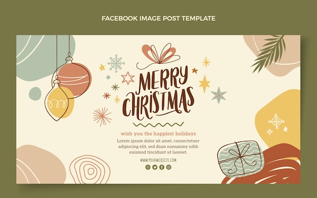 Hand drawn flat christmas social media post template