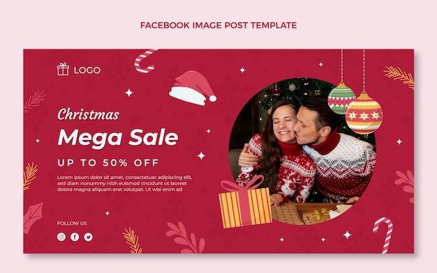 Hand drawn flat christmas social media post template