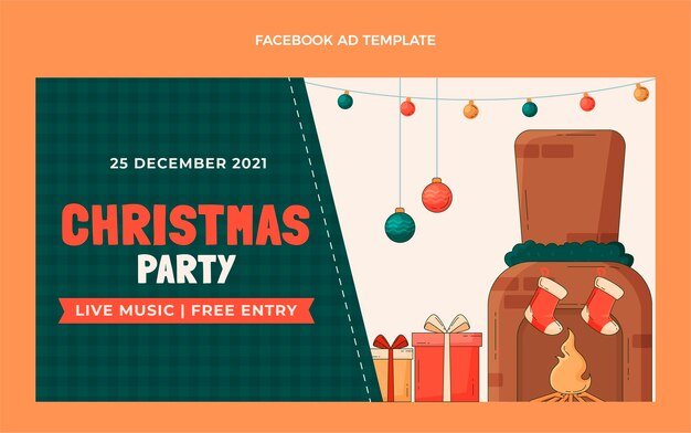 Hand drawn flat christmas social media promo template