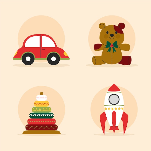 Free Vector hand drawn flat christmas toys collection