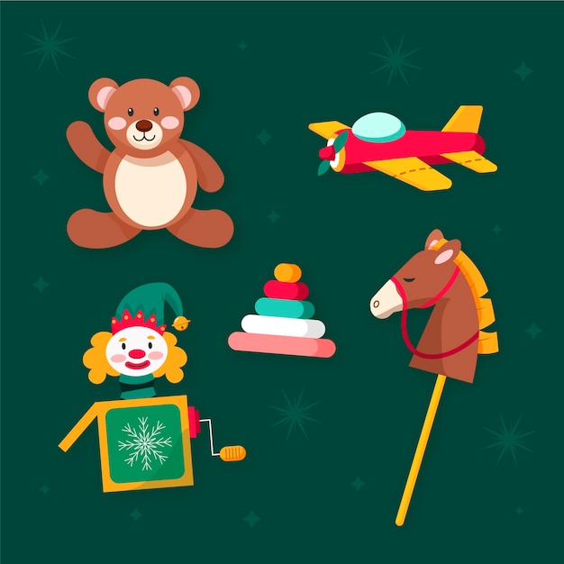 Free Vector hand drawn flat christmas toys collection