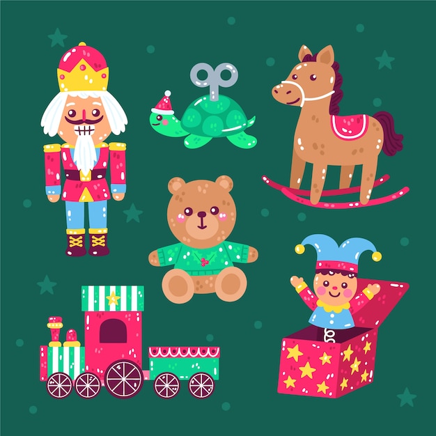 Hand drawn flat christmas toys collection