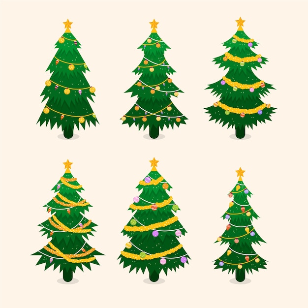 Hand drawn flat christmas trees collection