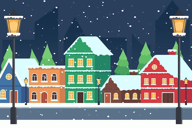 Free Vector hand drawn flat christmas village illustration