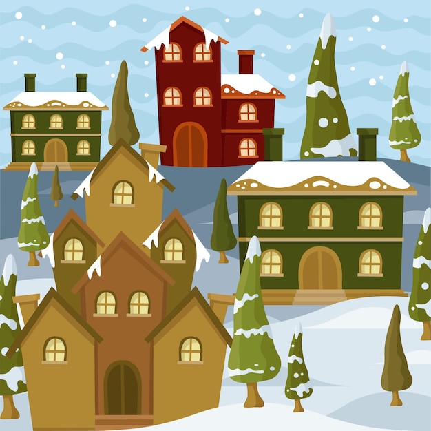 Free Vector hand drawn flat christmas village illustration