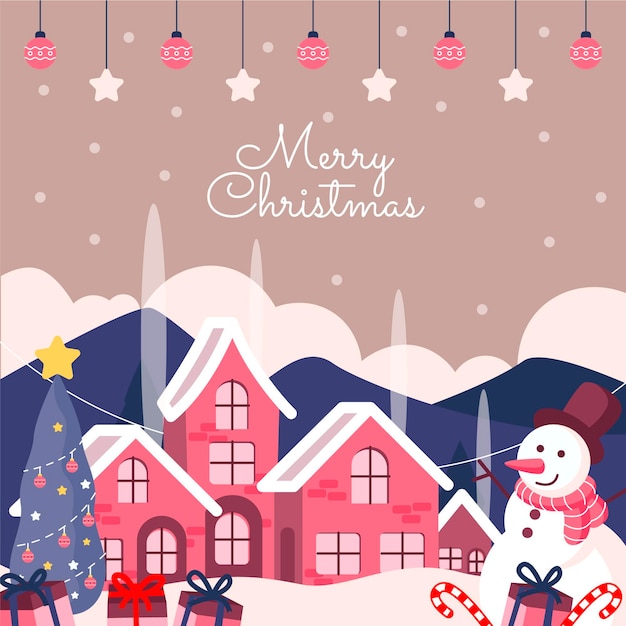 Free Vector hand drawn flat christmas village illustration