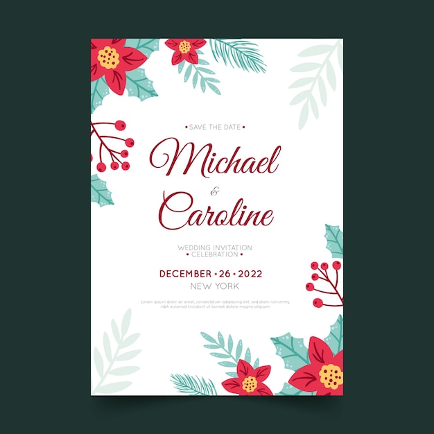 Hand drawn flat christmas wedding invitation template