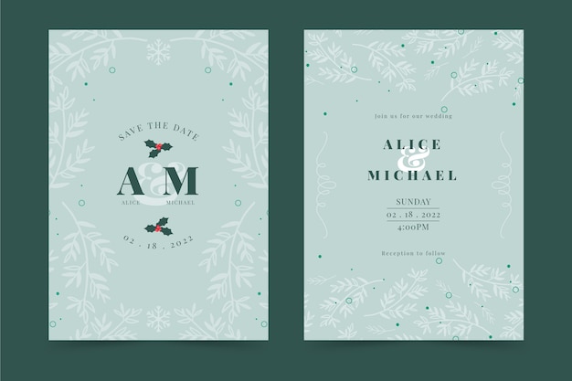 Hand drawn flat christmas wedding invitation template