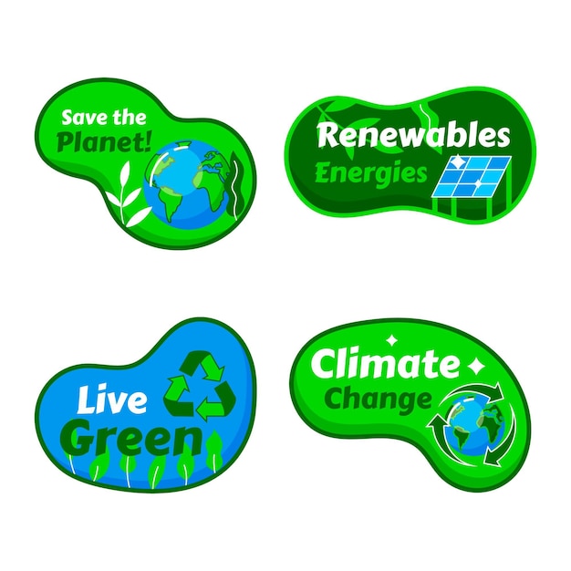 Hand drawn flat climate change badges collection