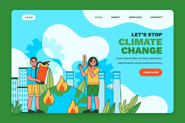 Hand drawn flat climate change landing page template