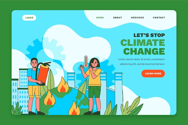 Hand drawn flat climate change landing page template