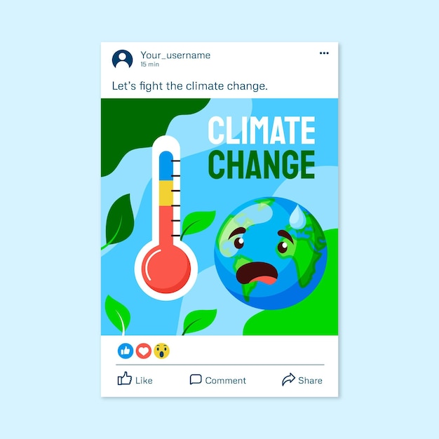 Hand drawn flat climate change social media post template