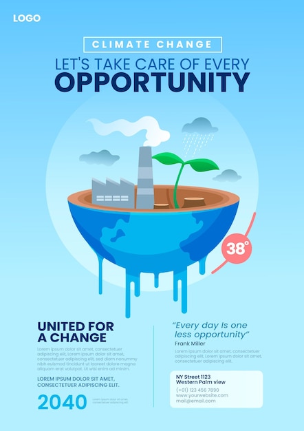 Hand drawn flat climate change vertical flyer template