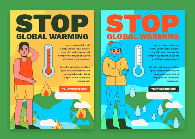 Hand drawn flat climate change vertical flyers template