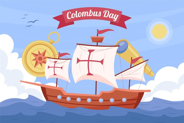 Hand drawn flat columbus day background