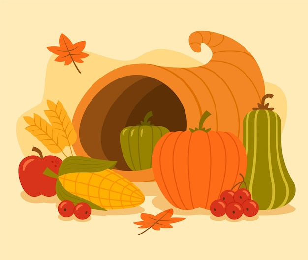 Hand drawn flat cornucopia illustration