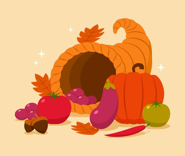 Hand drawn flat cornucopia illustration