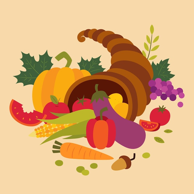 Hand drawn flat cornucopia illustration