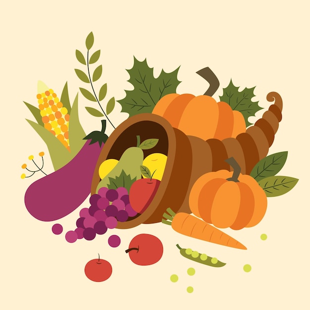 Hand drawn flat cornucopia illustration