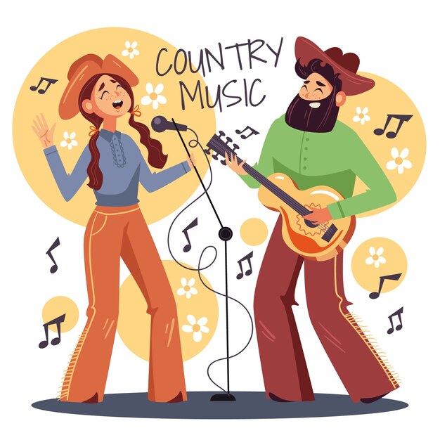 Hand drawn flat country music illustration