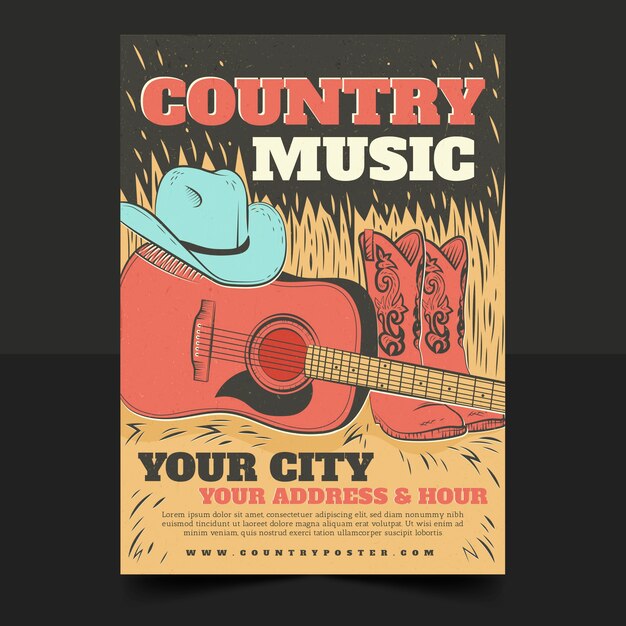 Hand drawn flat country music poster template