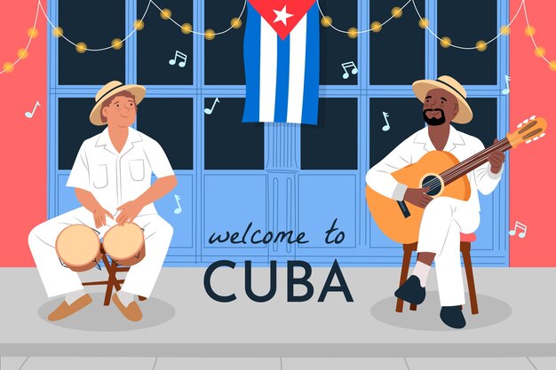 Hand drawn flat cuba travel illustration