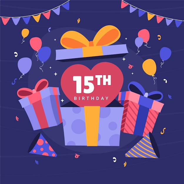 Hand drawn flat design 15th anniversary or birthday design