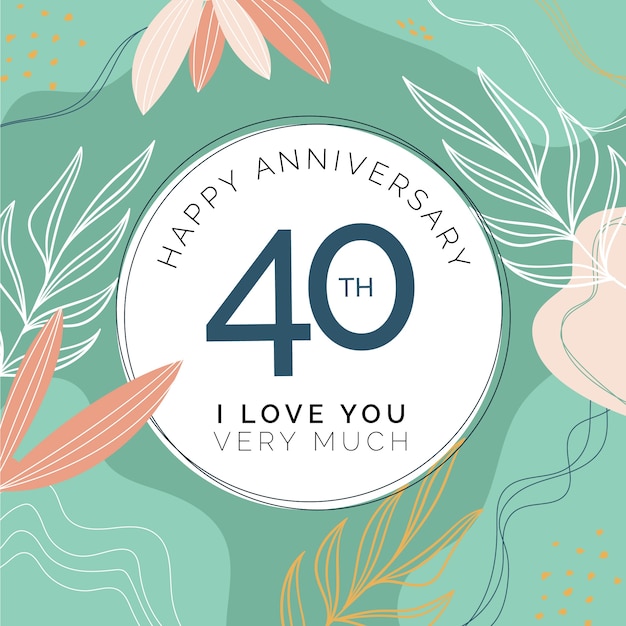 Free vector hand drawn flat design 40th anniversary card template