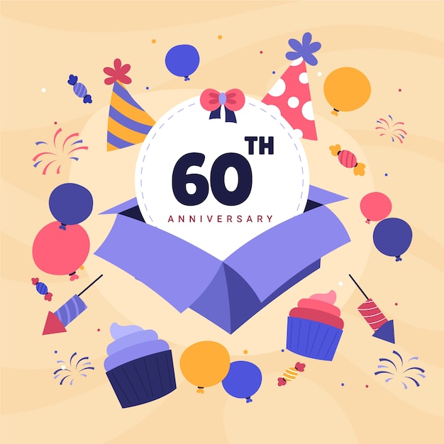 Free vector hand drawn flat design 60th anniversary or birthday design