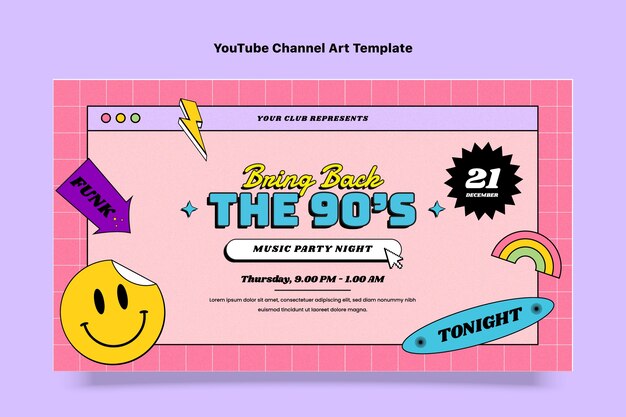 Hand drawn flat design 
90s party youtube channel art