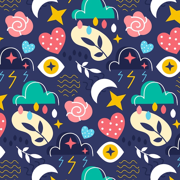 Hand drawn flat design abstract doodle pattern