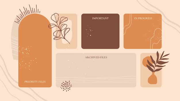 Hand-drawn flat design aesthetic boho desktop organizer wallpaper