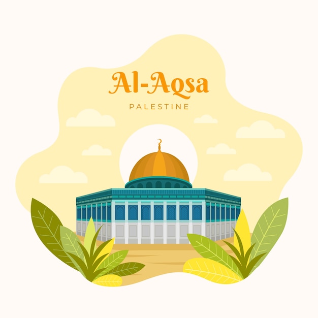 Hand drawn flat design al aqsa illustration