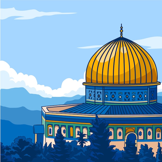 Free Vector hand drawn flat design al aqsa illustration