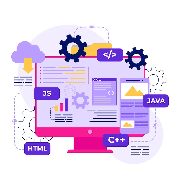 Hand drawn flat design api illustration