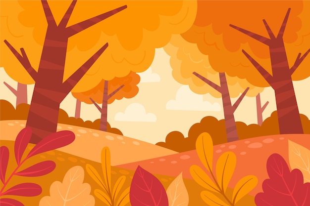 Free Vector hand drawn flat design autumn landscape