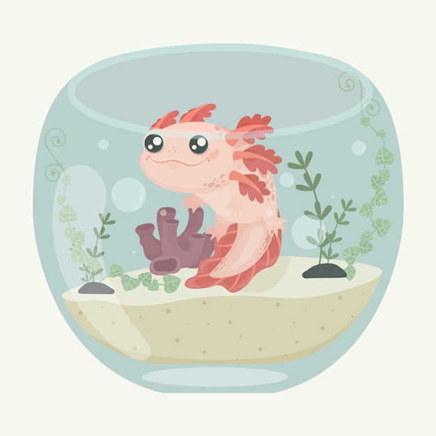 Hand drawn flat design axolotl illustration