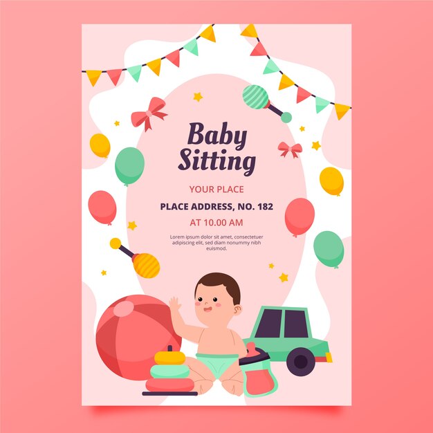 Free Vector hand drawn flat design babysitting flyer