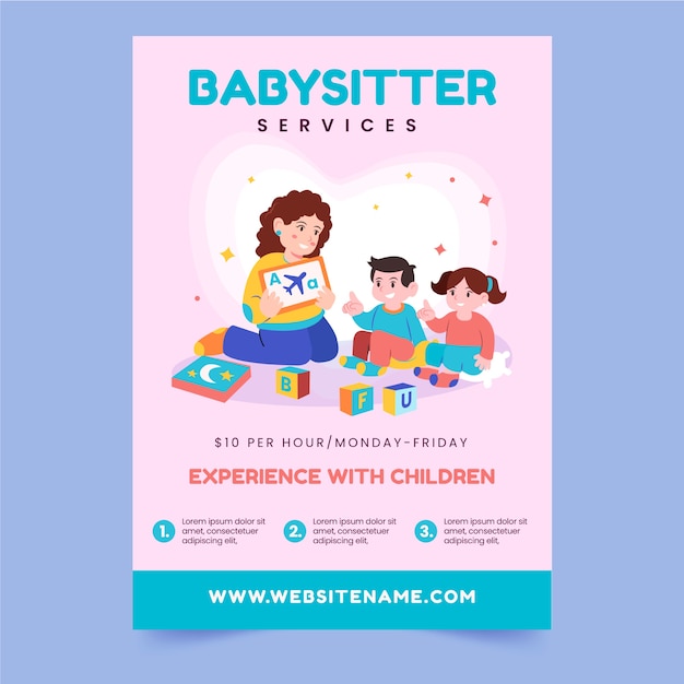 Free vector hand drawn flat design babysitting flyer