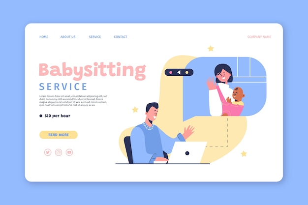 Hand drawn flat design babysitting landing page