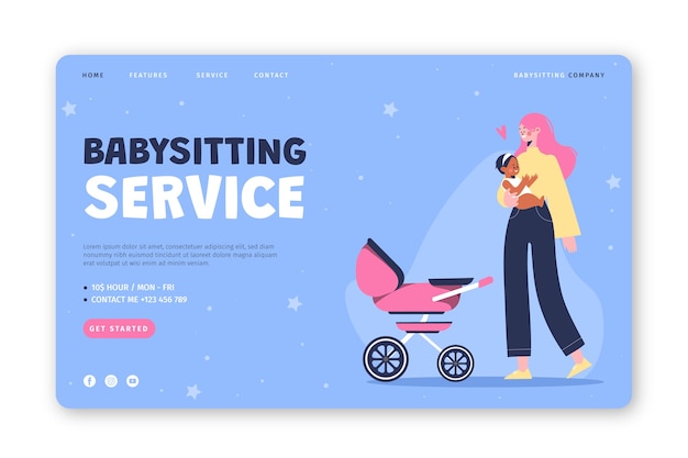 Hand drawn flat design babysitting landing page