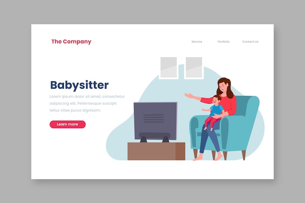 Hand drawn flat design babysitting landing page