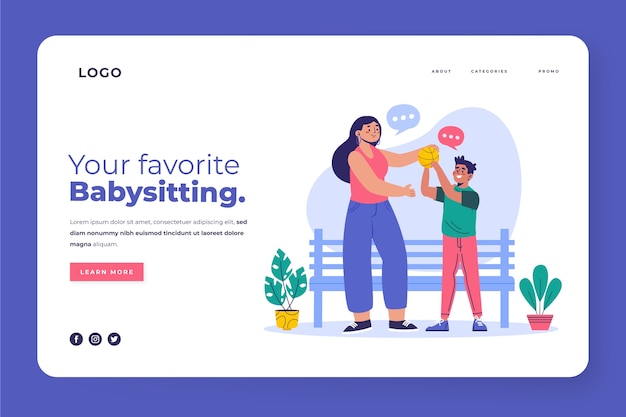 Hand drawn flat design babysitting landing page