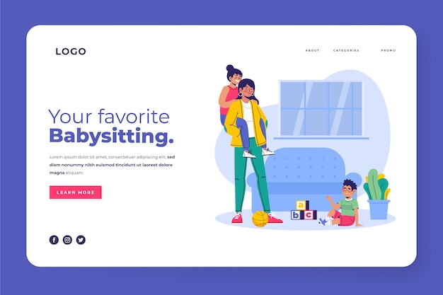 Free Vector hand drawn flat design babysitting landing page