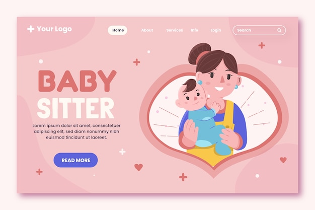 Hand drawn flat design babysitting landing page