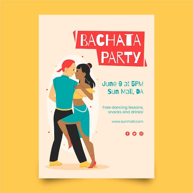 Hand drawn flat design bachata party poster