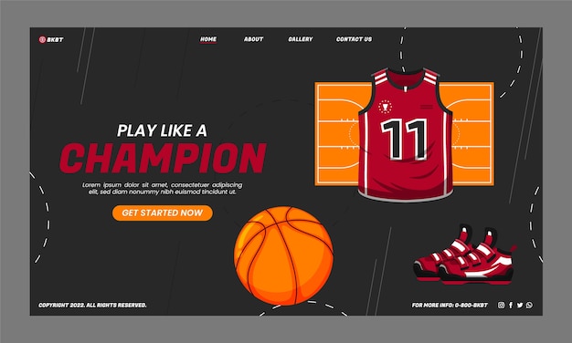 Free vector hand drawn flat design basketball landing page